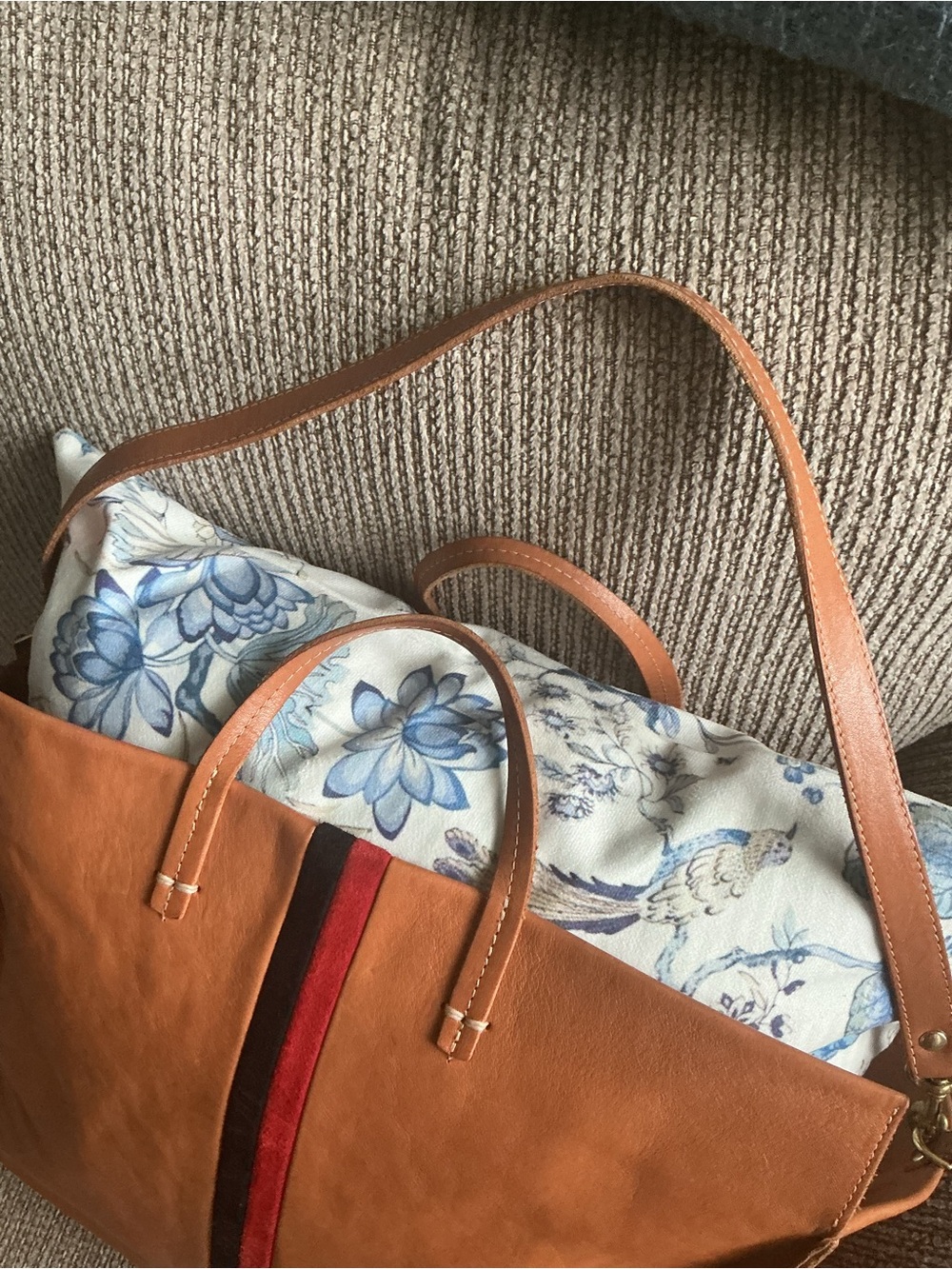 Clare V Tan Leather Tote with Red and Brown Stripe - Picture 5 of 12